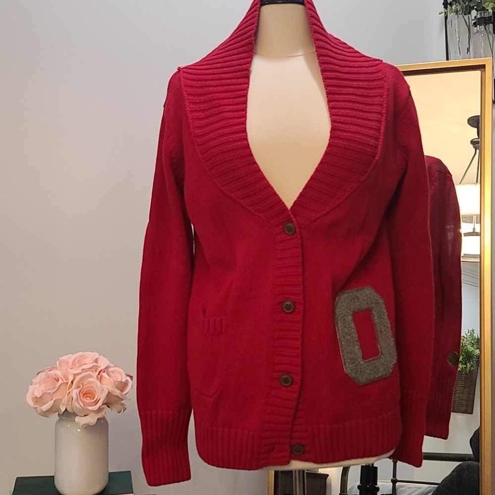 Red Ohio State Block "O" varsity sweater